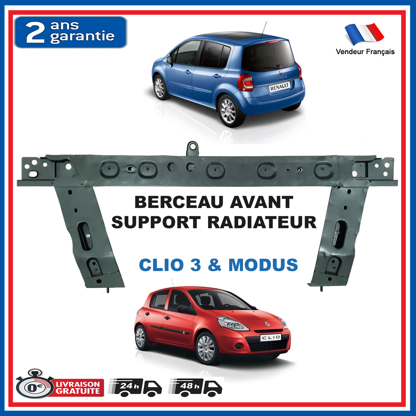 Berceau de radiateur pour Clio 3 et Modus - Support de refroidissement moteur renforcé