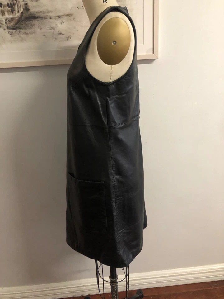 Vestido Vintage Preto Couro Real Tamanho S Shift Dress - Imagem 3 de 4