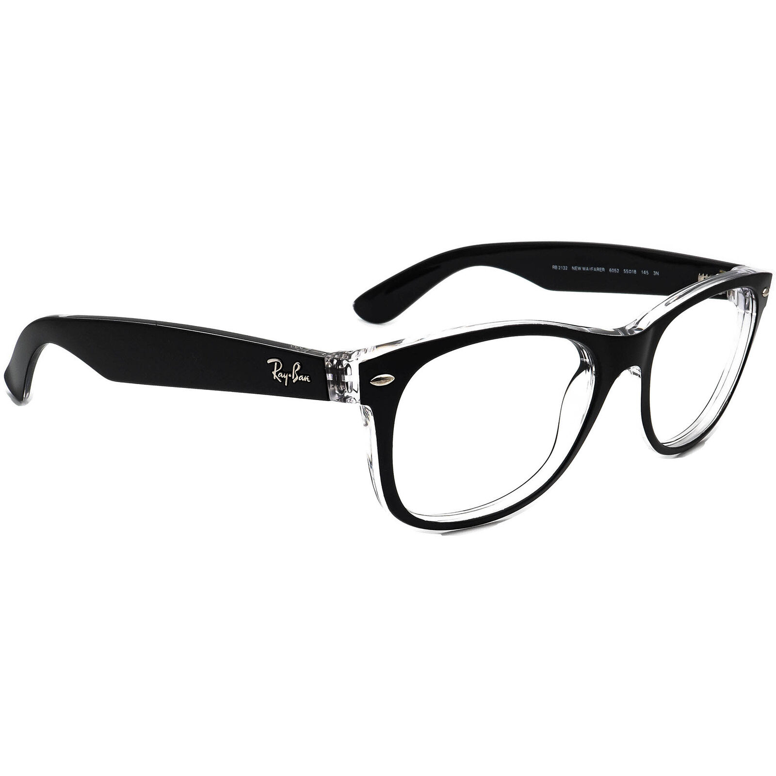 Ray-Ban Only RB 2132 New Wayfarer 6052 Black/Clear Italy 55 mm eBay