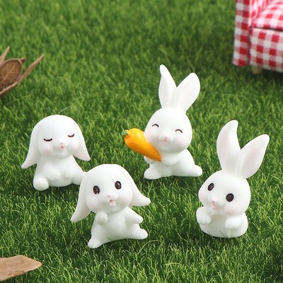 4Pcs Easter Rabbit Carrot Miniature Garden Decor Mini Bunny Easter Cupcake Decor