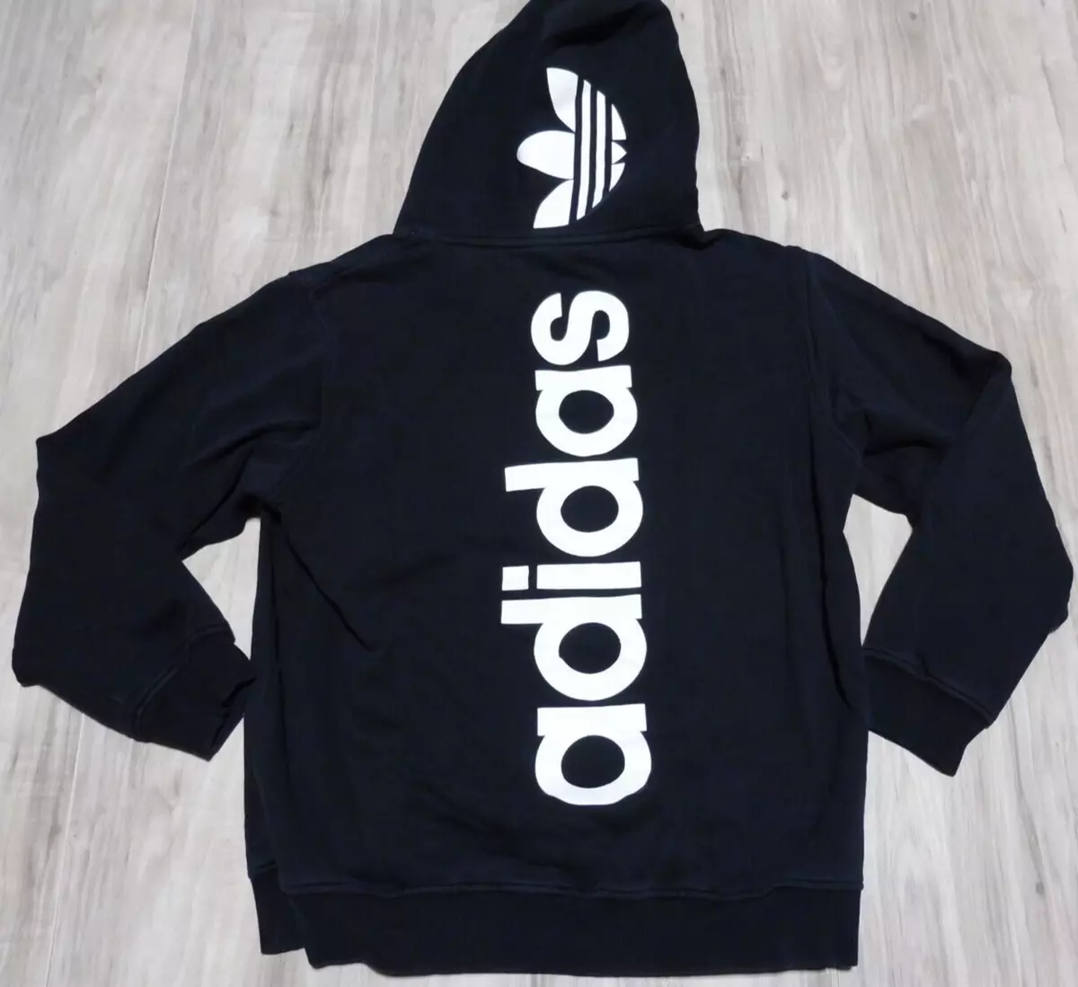 ADIDAS ORIGINALS Hoodie SPELLOUT Sweatshirt Black White Trefoil