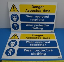 2 Danger Asbestos Dust Wear appropriate 'PPE Warning Signs 450 x 300mm PVC SETON