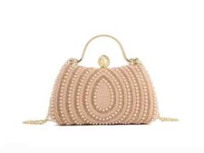 Women's Diamante Clutch Bag Pearl Beaded Evening Bridal Wedding Ladies Handbag