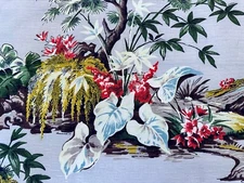 Polynesian Mid Century Caladium Driftwood Arts & Crafts Barkcloth Vintage Fabric