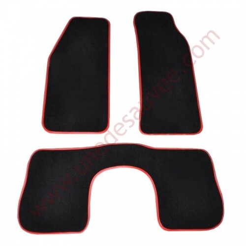Tapis moquette velours noir Peugeot 205 CTI surjet rouge sur mesure cabriolet