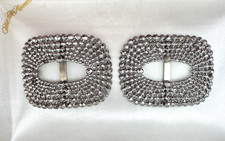 ANTIQUE VICTORIAN FRENCH SHOE CLIPS CUT STEEL GEMS SILVER TONE CLR PAIR BUCKLES
