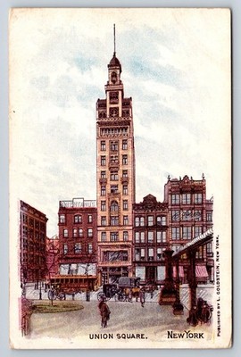 Vintage UNION SQUARE New York City NYC Brentano's L. Goldstein Postcard c1900s