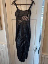 Women’s Black Embroidered Floral Slip Dress Square Neck Long Size 8 Reg