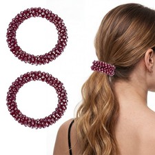 2Pcs Rhinestone Hair Scrunchies, Crystal Ties Elastic Ponytail Holders, Dark Red