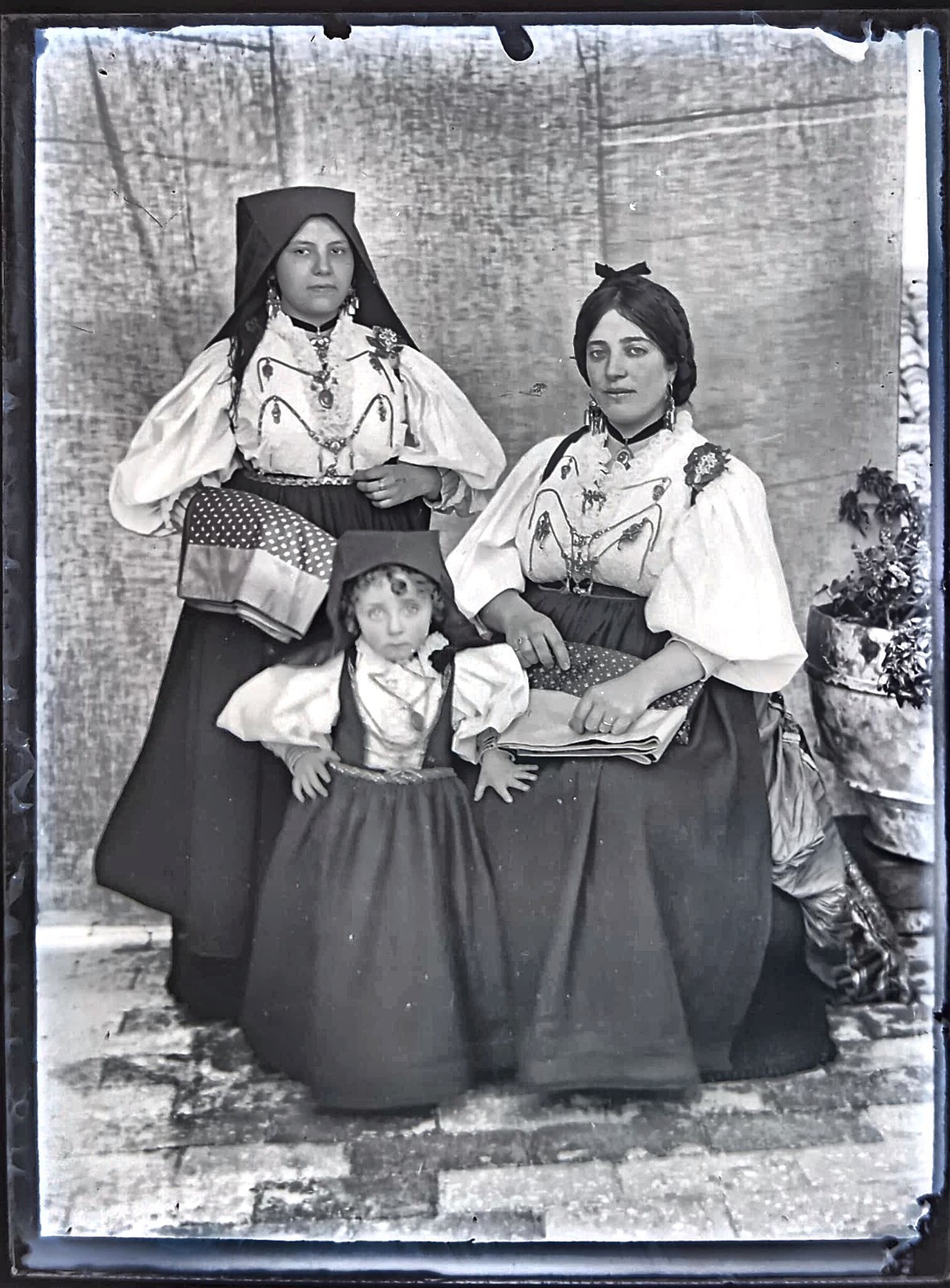Lastra Fotografica Vetro - Originale FINE '800 COSTUMI SARDI - SARDEGNA