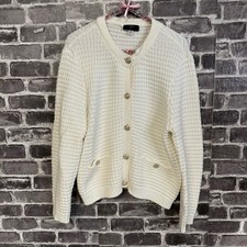 Tahari cable knit button down cardigan sweater gold bling buttons acrylic blend