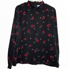 Vintage Pendleton Skirt Set 90s Blouse Poppy Print Floral Black Red Matching 12