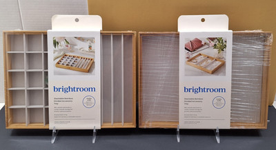 NEW Set/2 Brightroom 9x12 Stackable Bamboo Divided Accessory Trays Fabric Lining