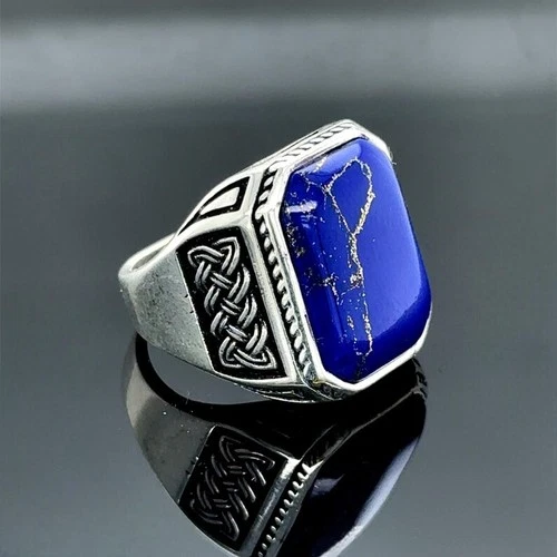 925 Silver Men  Lapis Lazuli Ring  Natural Lapis Signet Ring