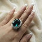 Opulent Teal Green Tourmaline 24Ct 925 Sterling Silver White Gold Ring Size 6.75
