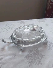 Vtg Westmoreland Clear Glass Thousand Eye Turtle 7.5 Covered Candy Dish-Lid Chip