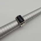 Vtg Sterling Silver .925 Ring Cabochon Rectangle Cushion Black Onyx Size 8 10.1g