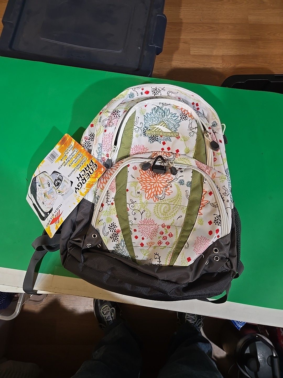 High Sierra Suspension Strap Backpack White with Birds Green