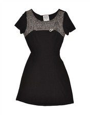 VINTAGE Womens Short Sleeves Basic Dress UK 12 Medium Black Colourblock RL09