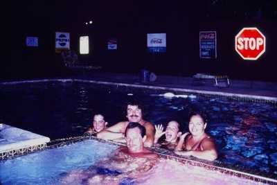 VTG 35mm Found Photo Slide 1970s Family Vacation Interior Pool Coca-Cola Sign
