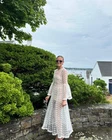 Doen Sea Salt White Embroidery Lace Sheer Women Midi Maxi Sheer Gown Dress XS