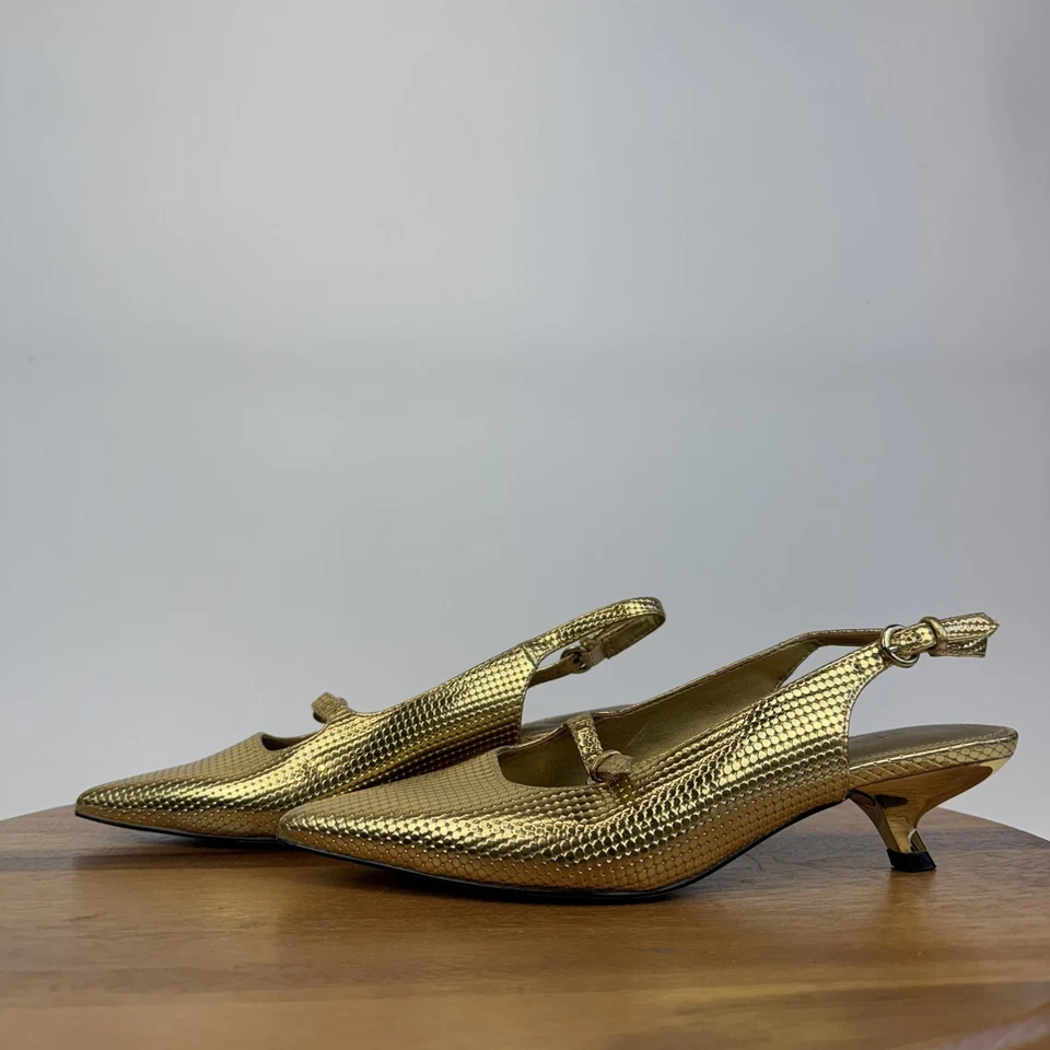 Zapatos de salón para mujer Katy Perry The Micro Heel dorado imitación cuero talla 6,5 M Foto 2 de 4