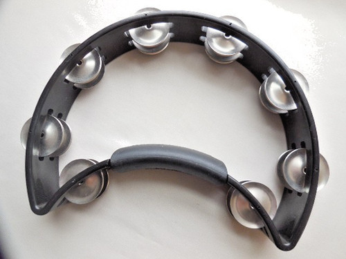 Half Moon Musical Tambourine Single  Row Metal Jingles Rhythm Tech