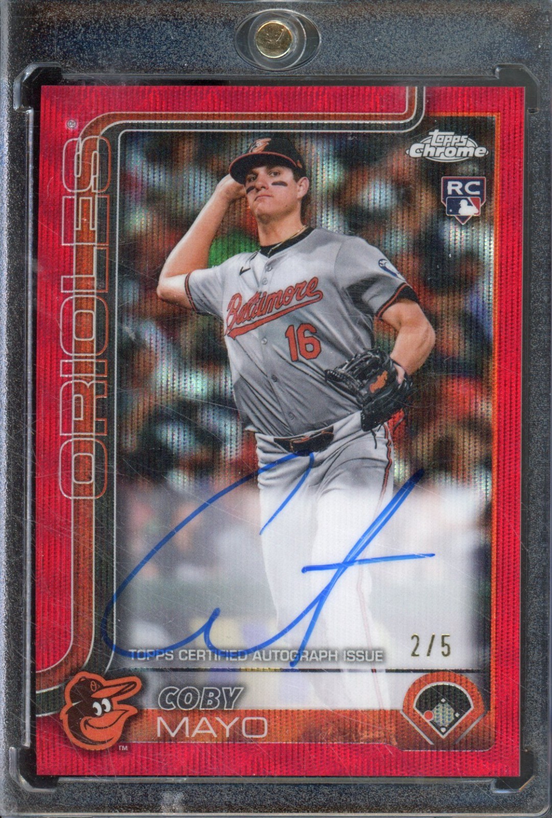 2025 Topps Chrome COBY MAYO #RA-CMA RC Rookie Red Wave Auto /5 Orioles SSP