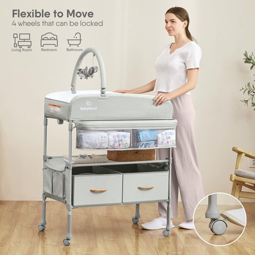 BabyBond Portable Baby Changing Table with 2 Storage Baskets, Foldable Changing - Picture 4 of 6