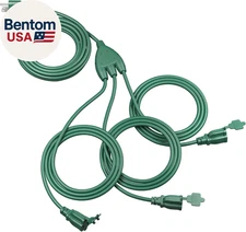 Outdoor Extension Cord 1 to 3 Splitter, Total 52FT, 13A 125V 1625W 16/3C SJTW Ex