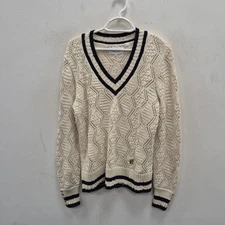 Holland Cooper Harvard V Crew White Black Pullover Jumper Sweater Size Medium