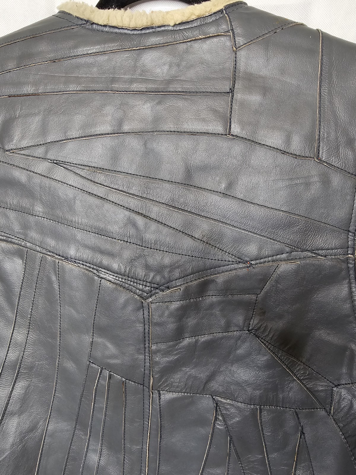 handmade Gray Beige Leather Patchwork Vest Contra… - image 7