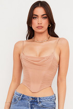NEW HOUSE OF CB LOTTIE Mesh Corset Top S Sexy Beige Boned Valentines