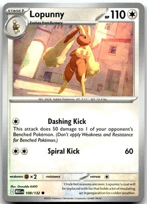 Pokemon Lopunny Mega Evolution MEG #108/132 Common NM QUANTITY SALE!
