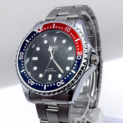 Citizen QQ Watch Pepsi Bezel Diver Style Black Dial Quartz Authentic