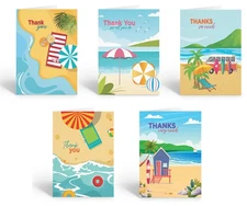 Assorted Tropical Beach Blank Note Cards, 10 cards w/Envelopes - 4.25" x 5.5"