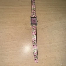 Pink Floral Watch silver tone women 20mm Crystals MOP Working 