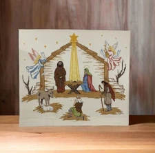 Complete Cross Stitch”Away In a Manger”Nativity Scene Holy Family 20”x17.5” 1988