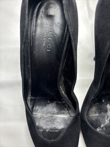 Used Gucci Bamboo Accent Suede Pumps 4.5 Inches Made In Italy 37.5 EU 7 USA - Picture 12 of 13