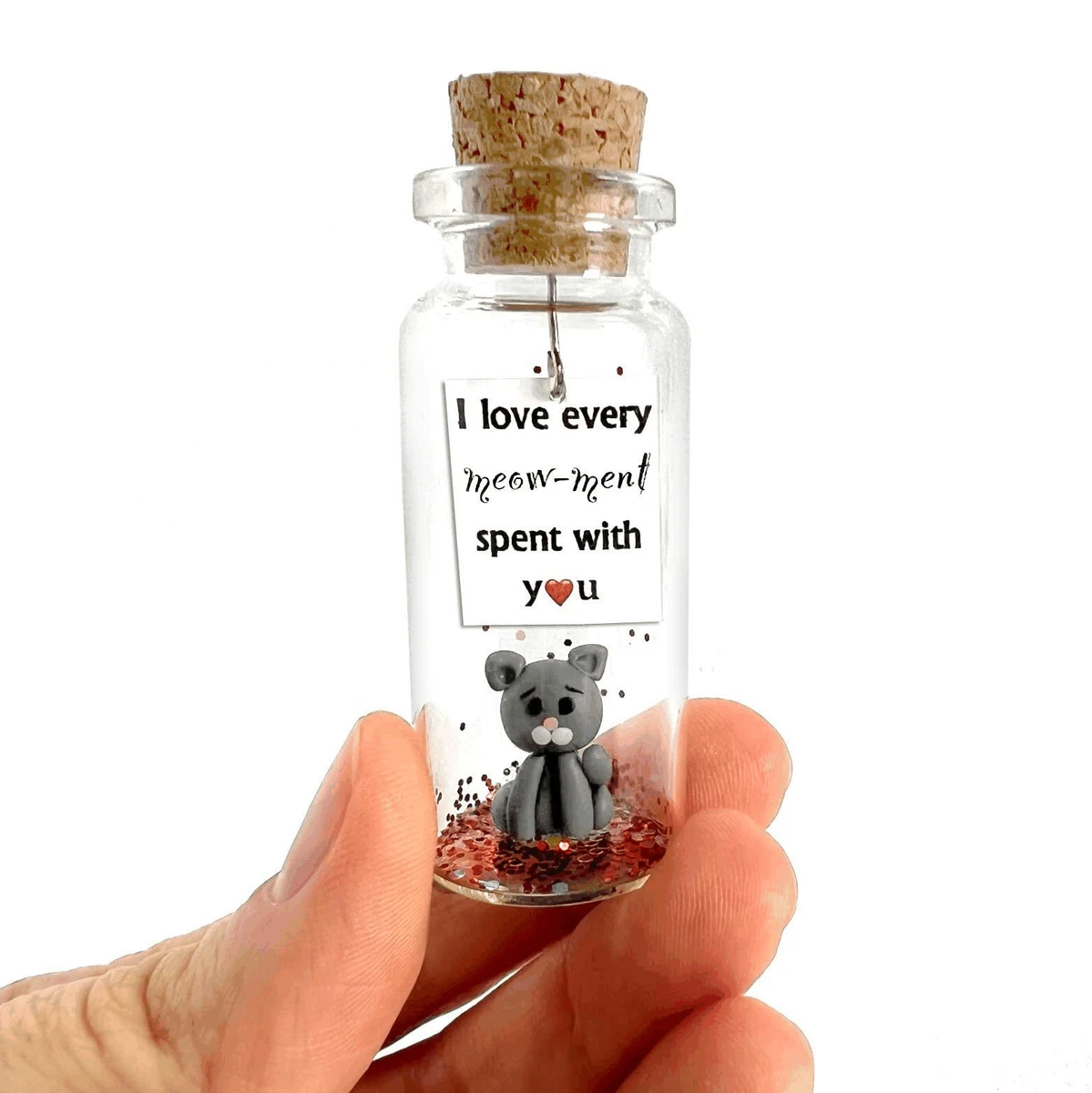 Cute Girlfriend and Boyfriend Gifts Message in a Bottle Grey Cat Gift for  Friend