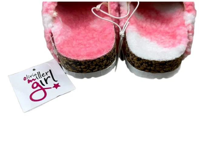 Sandalia zueco plano sherpa imitación vaca rosa talla 1 Olivia Miller niña mula nueva con etiquetas Foto 2 de 4