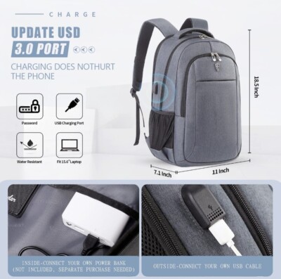 Travel Laptop Backpack Water Resistant Anti-Theft Bag with USB Charging  Port and | eBay