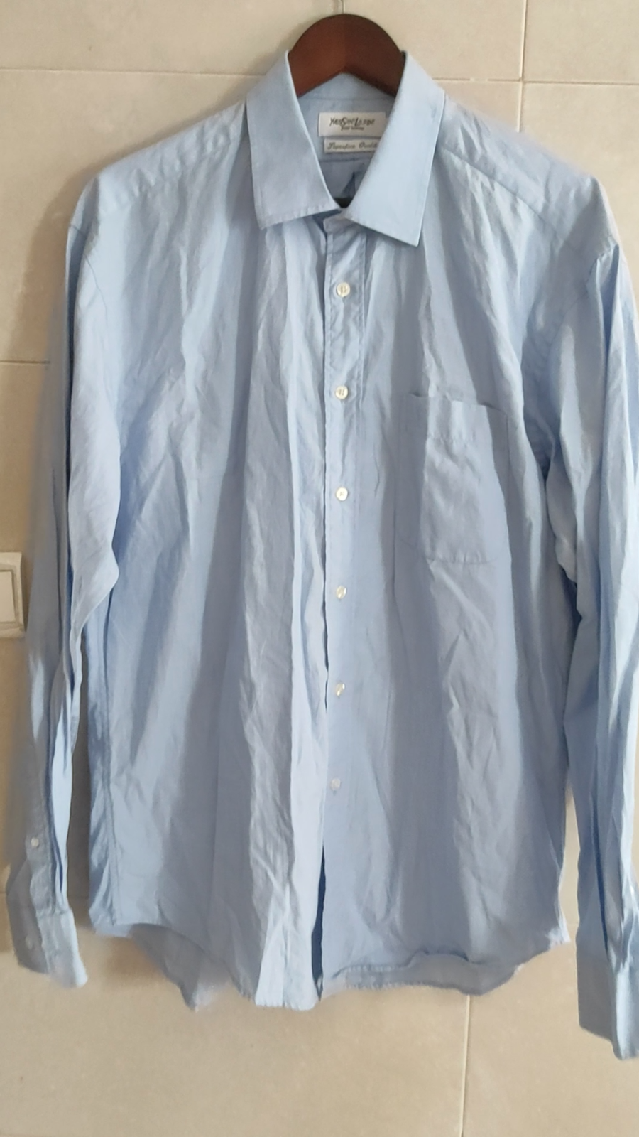Camicia Yves Saint Laurent YSL uomo blu cielo abito cotone manica lunga taglia XL T−5