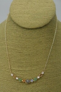 Authentic Rhode & Co Signed Bib Necklace Trapeze Bar Semi Precious Gemstones Gold Plated