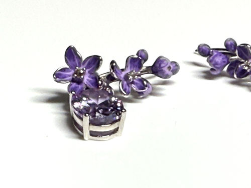 Sterling Silver Earrings 925 Jewellery Purple Cubic Zirconia Climber Enamel 5.2 - Picture 9 of 12