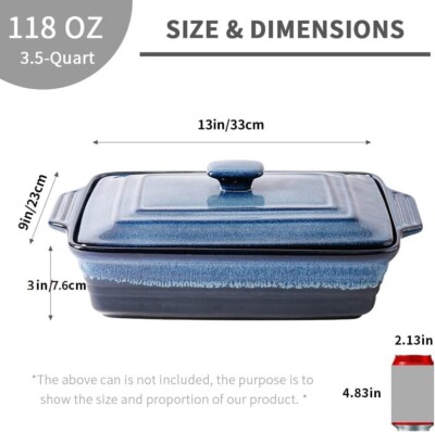 KOOV Ceramic Casserole Dish with Lid Covered Rectangular Casserole