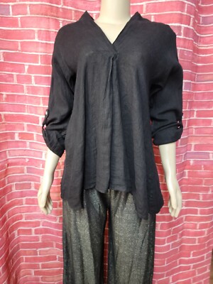 Meo Meli Art 9110 Black Lined Women's Tunic Top O/S Fits M NEW #W6