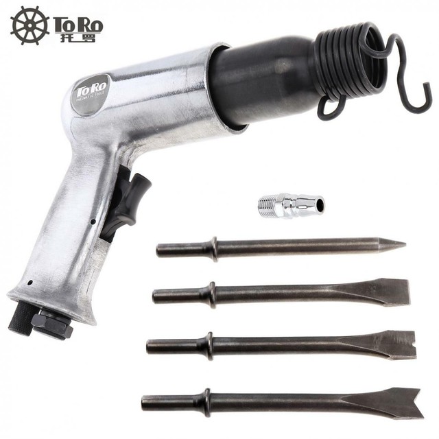 Heavy Duty 190mm Air Pneumatic Chisel Hammer Gun with 4 HD Chisels Tool
