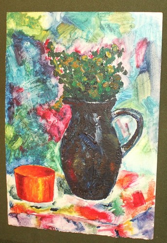 VINTAGE POST IMPRESSIONIST OIL PAINTING STILL LIFE WITH FLOWERS - Picture 3 of 11