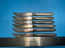 LOT OF 6 MERIDEN CUTLERY CO ANTIQUE PLAIN SILVERPLATED FRUIT  KNIVES